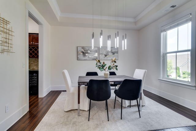 1820 Lanceford Ct, Franklin, TN 37067 - dining room featuring a tray ceiling, dark wood finished floors, crown molding, and baseboards