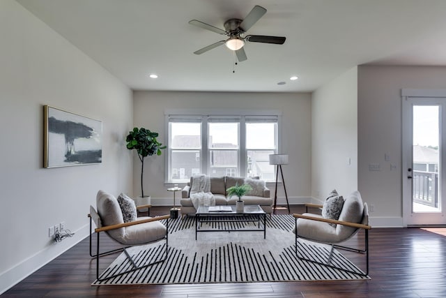 1820 Lanceford Ct, Franklin, TN 37067 - living area with healthy amount of natural light, ceiling fan, wood finished floors, and recessed lighting
