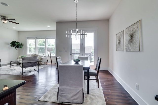 1820 Lanceford Ct, Franklin, TN 37067 - dining room featuring baseboards, a chandelier, dark wood-type flooring, a ceiling fan, and recessed lighting