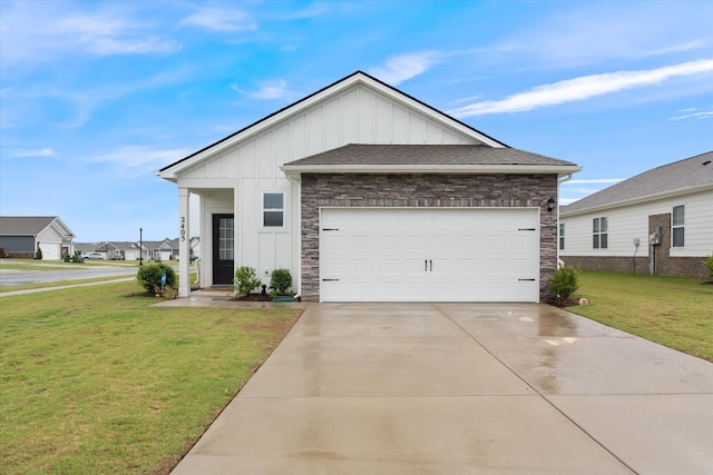 2405 Quinn Dr, White House, TN 37188 - view of front facade with board and batten siding, a front lawn, driveway, an attached garage, and a shingled roof