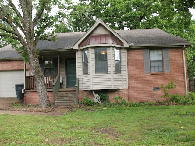 6225 Mount View Rd, Antioch, TN 37013 - view of front facade featuring a porch, brick siding, a garage, and a front lawn