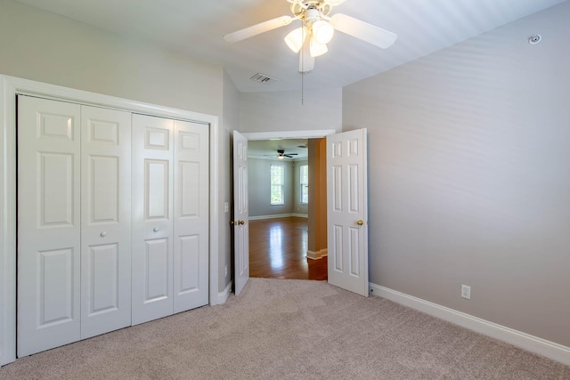 4316 Summercrest Blvd Unit 512, Antioch, TN 37013 - unfurnished bedroom with baseboards, carpet flooring, a closet, and ceiling fan