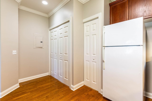 4316 Summercrest Blvd Unit 512, Antioch, TN 37013 - hallway with ornamental molding, electric panel, dark wood-type flooring, baseboards, and recessed lighting