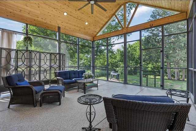5122 Stonewood Dr, Smyrna, TN 37167 - sunroom / solarium with ceiling fan, outdoor lounge area, vaulted ceiling, and healthy amount of natural light