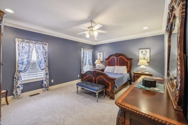 5122 Stonewood Dr, Smyrna, TN 37167 - bedroom featuring carpet flooring, ornamental molding, baseboards, ceiling fan, and recessed lighting