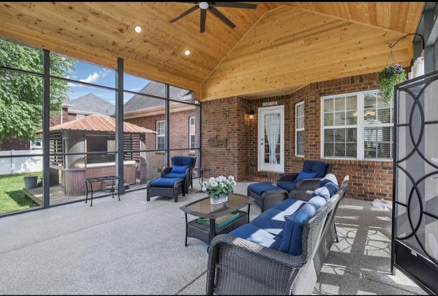 5122 Stonewood Dr, Smyrna, TN 37167 - view of patio featuring a hot tub, an outdoor hangout area, and a ceiling fan