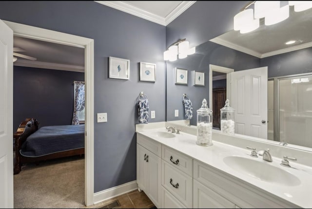 5122 Stonewood Dr, Smyrna, TN 37167 - ensuite bathroom with ornamental molding, baseboards, and double vanity