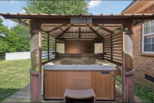 5122 Stonewood Dr, Smyrna, TN 37167 - wooden deck with a gazebo, a hot tub, and a lawn