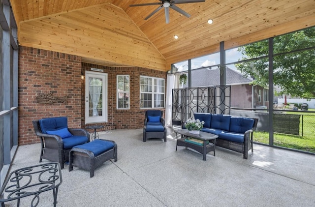 5122 Stonewood Dr, Smyrna, TN 37167 - sunroom / solarium featuring an outdoor living space, a ceiling fan, and vaulted ceiling