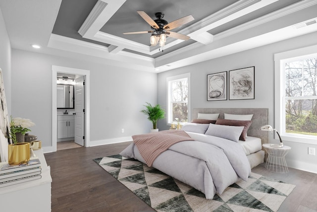 321 Galway Dr, Clarksville, TN 37042 - bedroom featuring ornamental molding, multiple windows, wood finished floors, coffered ceiling, and baseboards