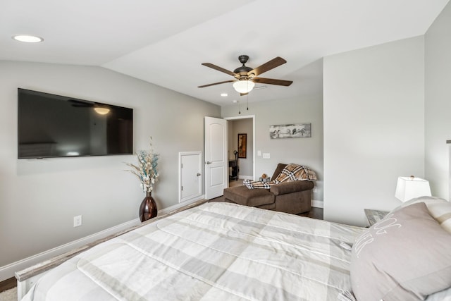 1420 Whispering Oaks Dr, Lebanon, TN 37090 - bedroom with baseboards, recessed lighting, lofted ceiling, a ceiling fan, and wood finished floors