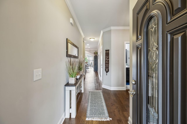 1420 Whispering Oaks Dr, Lebanon, TN 37090 - entrance foyer with crown molding, dark wood-style flooring, baseboards, and arched walkways