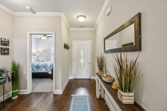 1420 Whispering Oaks Dr, Lebanon, TN 37090 - foyer entrance featuring wood-type flooring, crown molding, baseboards, and a ceiling fan