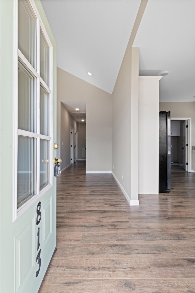 813 S Mountain St, Smithville, TN 37166 - foyer entrance featuring baseboards, lofted ceiling, and wood finished floors