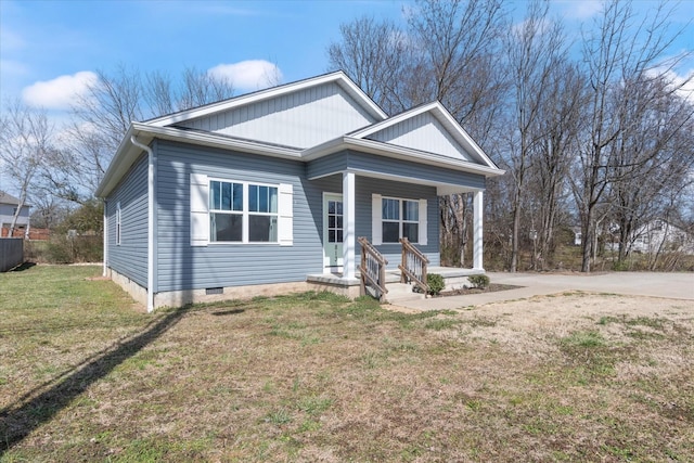 813 S Mountain St, Smithville, TN 37166 - view of front of house with a porch, a front lawn, crawl space, and concrete driveway