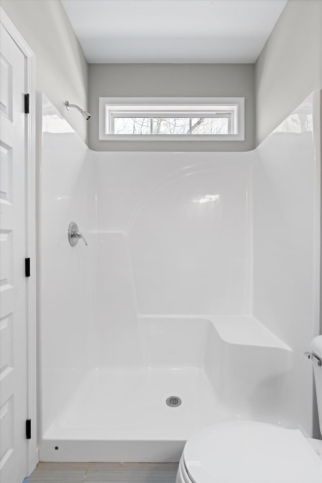 813 S Mountain St, Smithville, TN 37166 - bathroom with toilet, a shower, and healthy amount of natural light