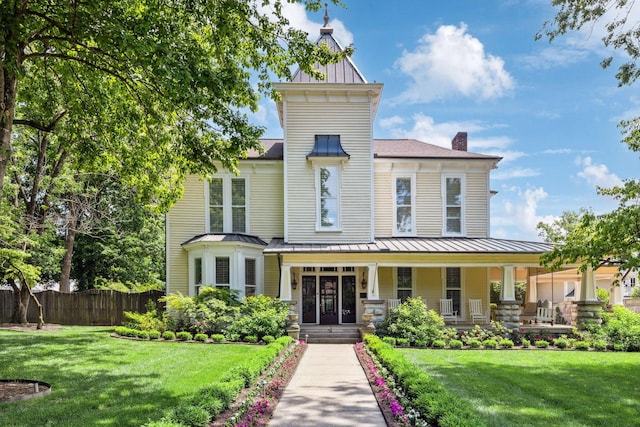 1051 W Main St, Franklin, TN 37064 - view of front of home featuring a standing seam roof, metal roof, a porch, and a chimney