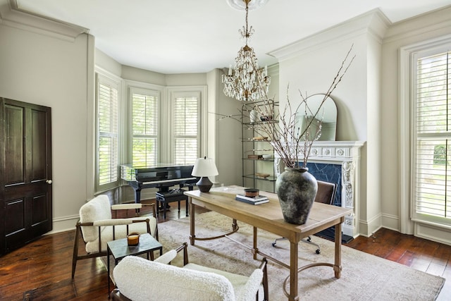 1051 W Main St, Franklin, TN 37064 - home office featuring healthy amount of natural light, wood-type flooring, a fireplace, baseboards, and ornamental molding