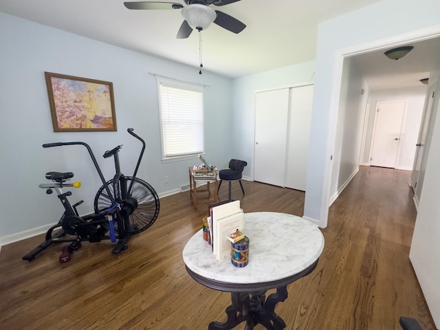 4011 Sheddan Dr, Columbia, TN 38401 - exercise area with wood finished floors, ceiling fan, and baseboards