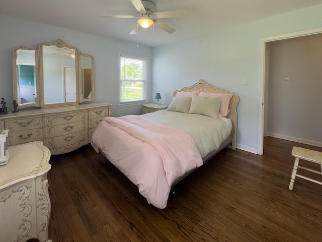4011 Sheddan Dr, Columbia, TN 38401 - bedroom with dark wood-style floors, ceiling fan, and baseboards