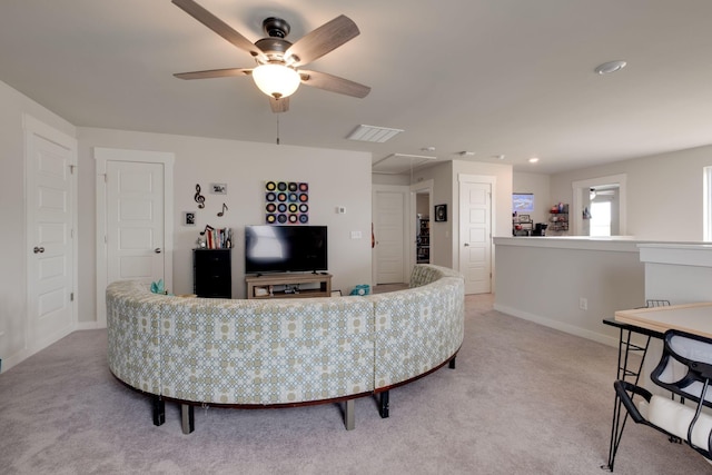 308 Whisper Wood Way, Lebanon, TN 37087 - living area with attic access, light carpet, a ceiling fan, baseboards, and recessed lighting