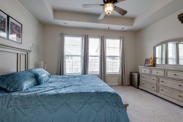 308 Whisper Wood Way, Lebanon, TN 37087 - bedroom featuring multiple windows, light colored carpet, a raised ceiling, and ceiling fan