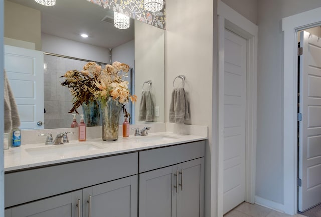308 Whisper Wood Way, Lebanon, TN 37087 - full bath with double vanity, tiled shower, and tile patterned floors
