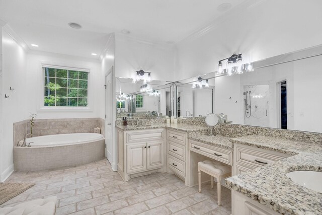 6948 Whispering Oaks Dr, Springfield, TN 37172 - full bath featuring crown molding, a garden tub, vanity, and a shower