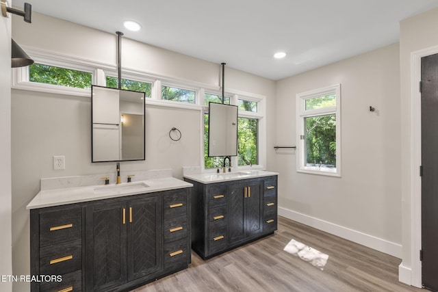 17 Westover Dr, Oak Ridge, TN 37830 - full bath featuring two vanities, baseboards, wood finished floors, and recessed lighting