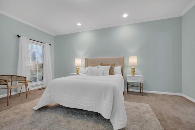 1034 Ridglea Dr, Burns, TN 37029 - carpeted bedroom featuring crown molding, baseboards, and recessed lighting