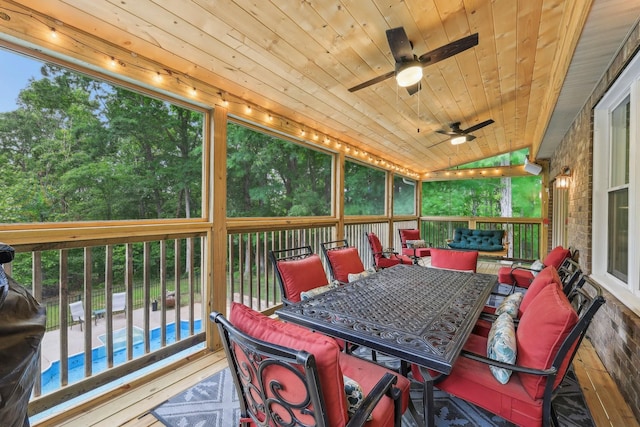 1313 Ridge Rd, Dickson, TN 37055 - sunroom featuring an outdoor living space, a ceiling fan, and outdoor dining space
