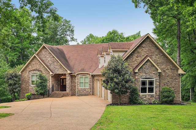 1313 Ridge Rd, Dickson, TN 37055 - view of front of house featuring driveway, a front lawn, stone siding, and an attached garage
