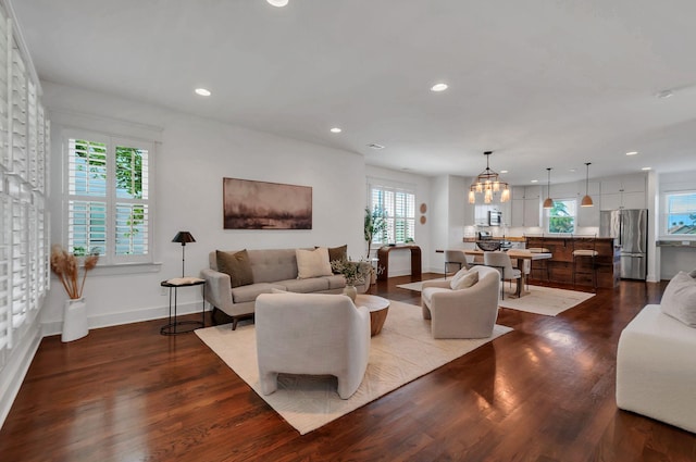 801 Lancaster Way, Nashville, TN 37212 - living area featuring plenty of natural light, recessed lighting, a chandelier, dark wood-type flooring, and baseboards
