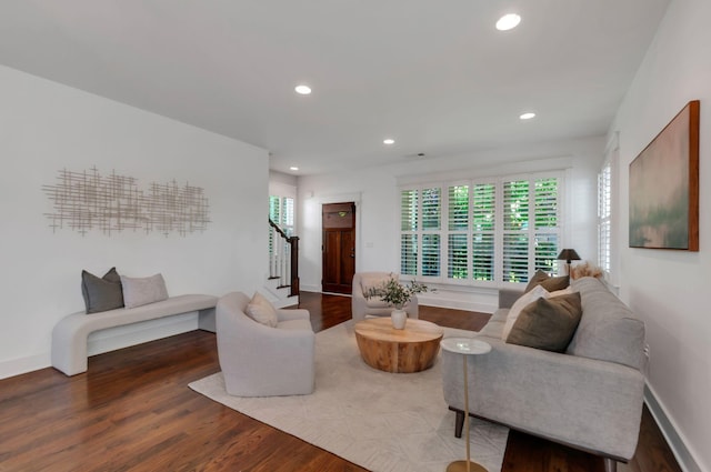 801 Lancaster Way, Nashville, TN 37212 - living room with stairway, wood finished floors, recessed lighting, and baseboards