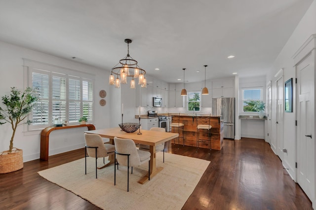 801 Lancaster Way, Nashville, TN 37212 - dining area with dark wood-style floors, baseboards, recessed lighting, and a chandelier