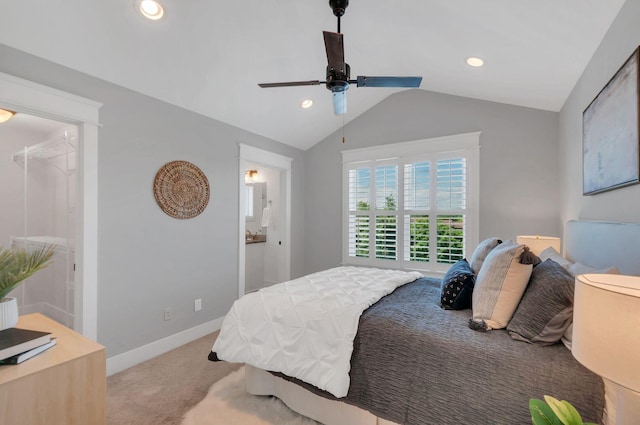 801 Lancaster Way, Nashville, TN 37212 - carpeted bedroom featuring lofted ceiling, recessed lighting, baseboards, and ceiling fan