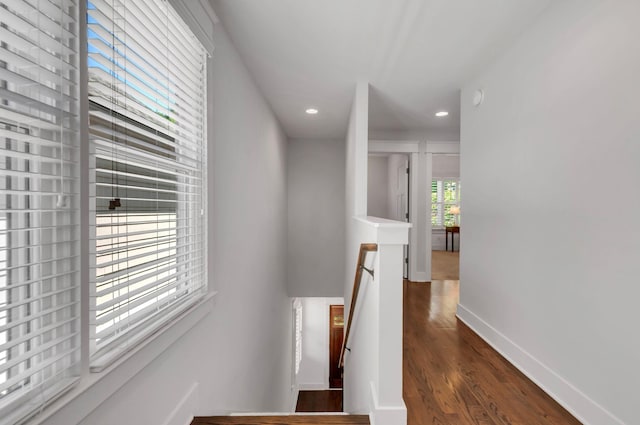 801 Lancaster Way, Nashville, TN 37212 - hallway featuring an upstairs landing, dark wood finished floors, and recessed lighting