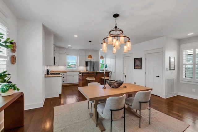 801 Lancaster Way, Nashville, TN 37212 - dining room with baseboards, dark wood-type flooring, recessed lighting, and a chandelier
