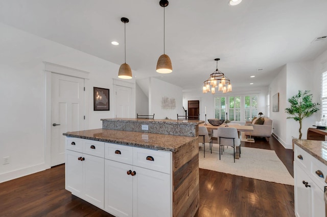 801 Lancaster Way, Nashville, TN 37212 - kitchen with open floor plan, dark wood-type flooring, dark stone counters, and recessed lighting