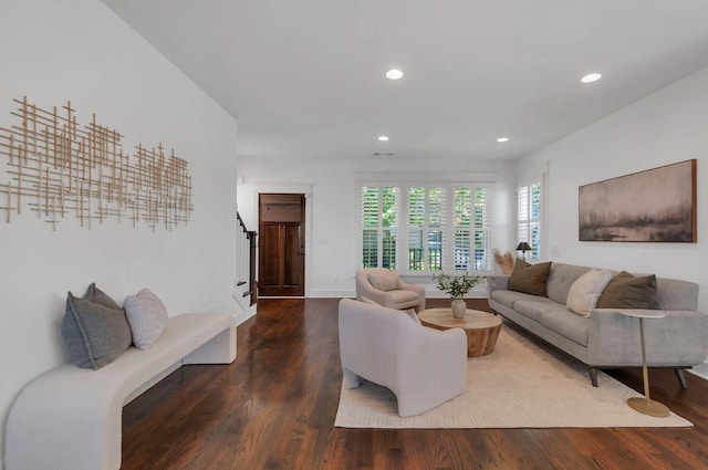 801 Lancaster Way, Nashville, TN 37212 - living room with stairway, wood finished floors, recessed lighting, and baseboards