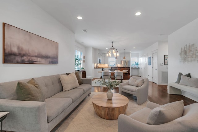 801 Lancaster Way, Nashville, TN 37212 - living area with a chandelier, recessed lighting, light wood finished floors, and baseboards