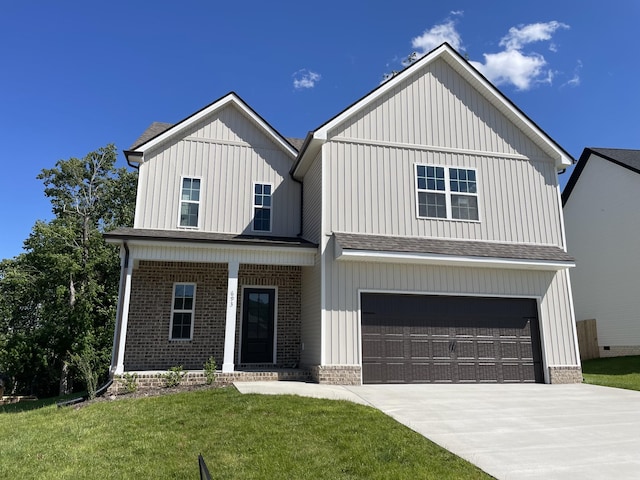 693 Eva Agnes, Clarksville, TN 37042 - view of front facade featuring a garage, a front yard, board and batten siding, driveway, and a porch