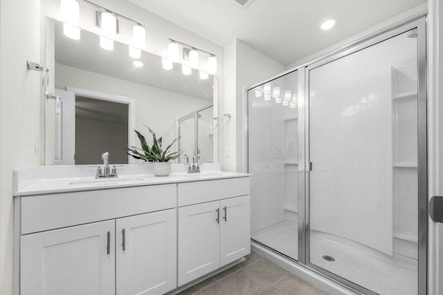 818 Arrington Way, Columbia, TN 38401 - full bathroom with a stall shower, tile patterned floors, double vanity, and recessed lighting