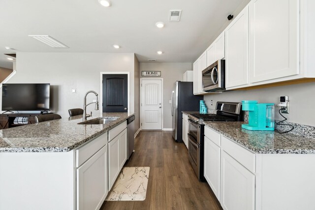 866 Long Leaf Rd, Lebanon, TN 37087 - kitchen featuring stainless steel appliances, a sink, white cabinets, dark wood finished floors, and recessed lighting