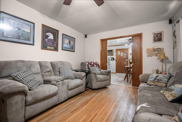 4409 Carter Dr, Nunnelly, TN 37137 - living room featuring ceiling fan, light wood finished floors, and a wall mounted AC