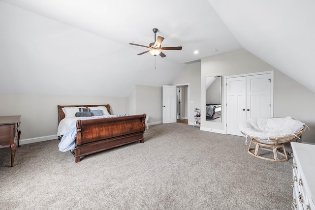 1103 Chagford Dr, Clarksville, TN 37043 - carpeted bedroom with vaulted ceiling, ceiling fan, and baseboards