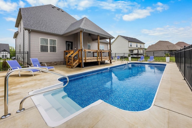 1103 Chagford Dr, Clarksville, TN 37043 - view of pool with a wooden deck, a fenced backyard, a patio, and ceiling fan