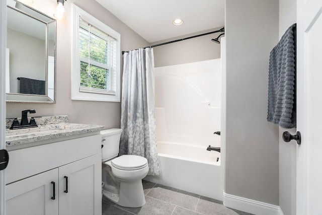 3050 Westowne Cir, Cookeville, TN 38501 - bathroom featuring vanity, toilet, shower / bath combo, recessed lighting, and tile patterned flooring