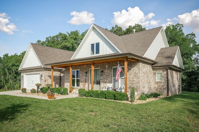 3050 Westowne Cir, Cookeville, TN 38501 - view of front of property with brick siding, covered porch, a front yard, a garage, and a shingled roof