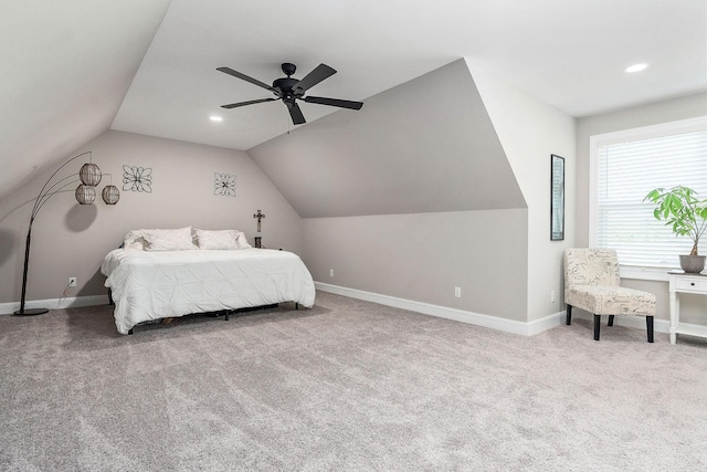 3050 Westowne Cir, Cookeville, TN 38501 - carpeted bedroom with baseboards, lofted ceiling, ceiling fan, and recessed lighting